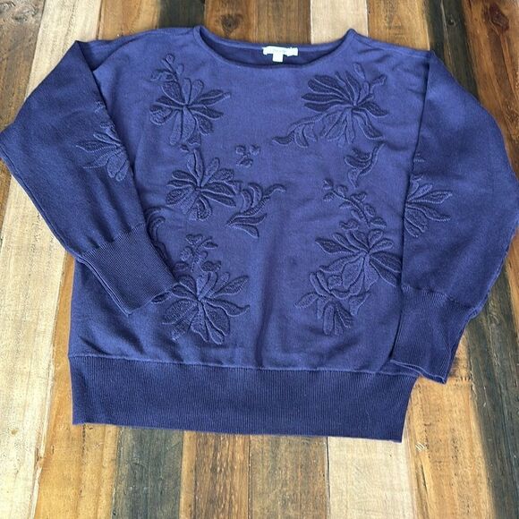 Chico’s Purple Textured Floral Pullover Sweater - Picture 5 of 11